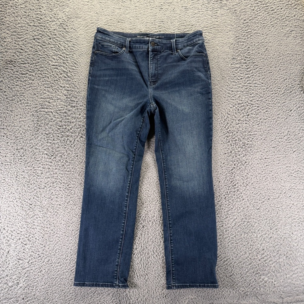 Chico's So Lifting Jeans Womens 8P Blue Cotton Denim Straight Leg Faded Stretch